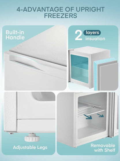 FOHERE Mini Freezer, 32L, Small Freezer with Reversible Door, Quiet, 7 Adjustable Thermostats for Hotel/Dormitory/Home/Office, Black - QUORE