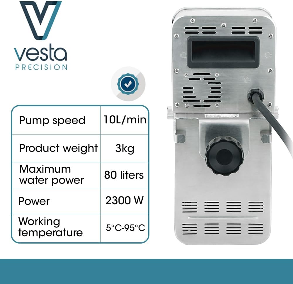 Vesta Precision Professionele Thermocirculator voor Koken op lage Temperatuur SV330 | Inclusief Wi-Fi-bedieningsapp en timer | 2300W roestvrijstalen vacuümkookmachine