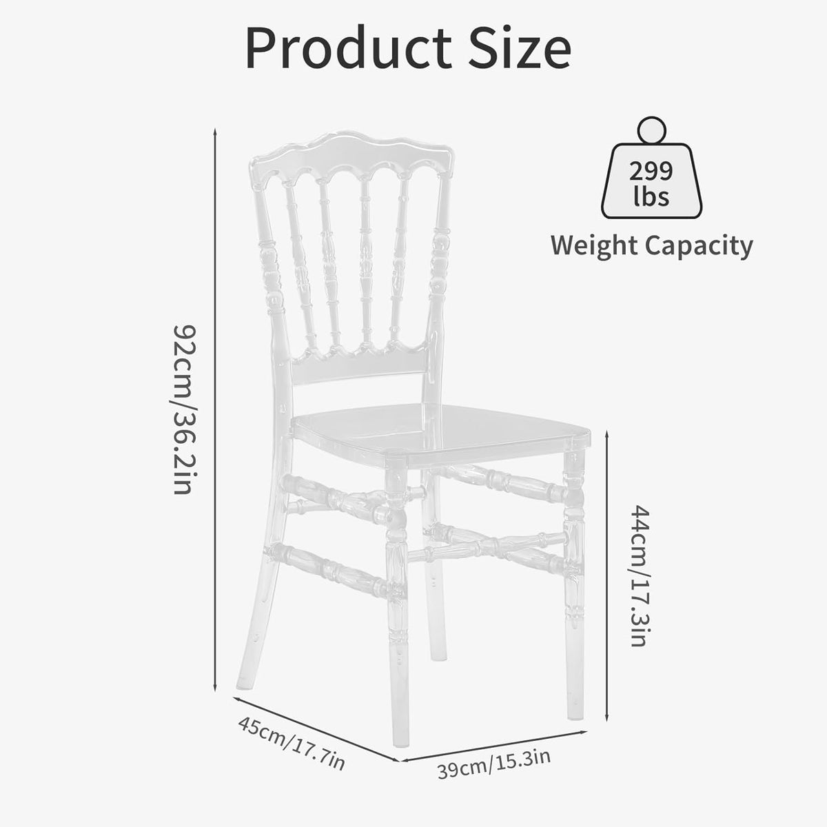 Clear Napoleon Stoel 2 Pack, Clear Acryl Stoel, Moderne Plastic Eetkamerstoelen, Armloze Transparante Kristallen Stoelen voor Bruiloft, Banket, Feest, Evenement, Keuken