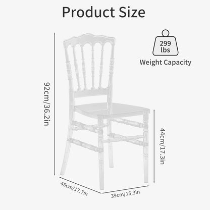 Clear Napoleon Stoel 2 Pack, Clear Acryl Stoel, Moderne Plastic Eetkamerstoelen, Armloze Transparante Kristallen Stoelen voor Bruiloft, Banket, Feest, Evenement, Keuken