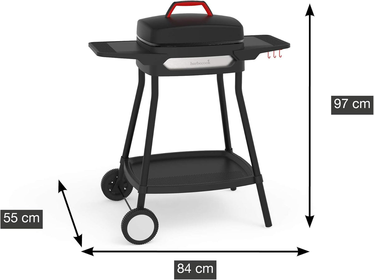 Barbecook elektrische barbecue Alexia 5111 met zijtafels en wielen zwart 84x55x97cm