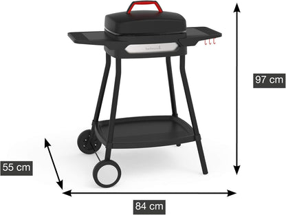 Barbecook elektrische barbecue Alexia 5111 met zijtafels en wielen zwart 84x55x97cm