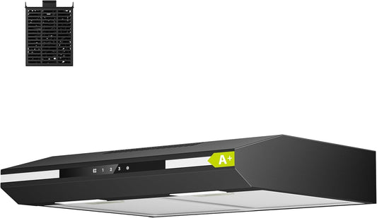 CIARRA CBCB6921 A+ Afzuigkap 60cm onderbouw 3 snelheden 300 m³/u zwart inbouwafzuigkap met touchbediening,afvoerstand en recirculatie afzuigkap met koolstoffilter CBCF011