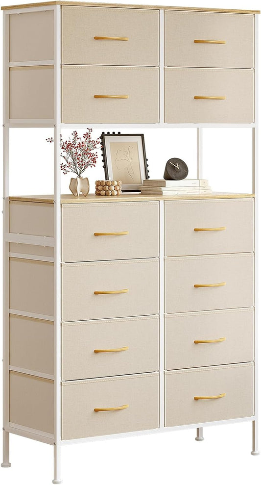 Ladekast – Kast – Opbergkast – Dressoir – Ladenkast – Beige – 12 Ruime Lades – Stevig Metalen Frame