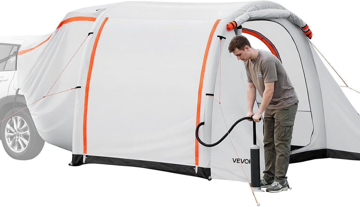 VEVOR Opblaasbare achterkleptent, autotent (2042+1020) x 2438 x 2020 mm, waterdicht (PU2000 mm), campingtent met geventileerde deuren en muggennetten, UV-achtertent voor kamperen, wandelen, incl