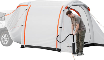 VEVOR Opblaasbare achterkleptent, autotent (2042+1020) x 2438 x 2020 mm, waterdicht (PU2000 mm), campingtent met geventileerde deuren en muggennetten, UV-achtertent voor kamperen, wandelen, incl
