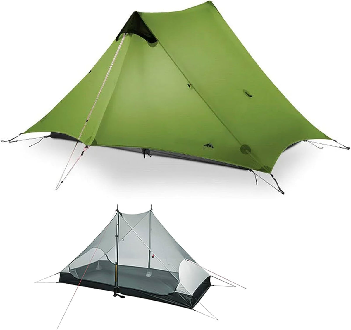 3FULGEAR Lanshan 2 Tent 2 Persoon Ultralight Camping Tent, 3/4 Seizoen Professionele 15D Silnylon Stangloze Tent voor Kamperen, Klimmen, Wandelen