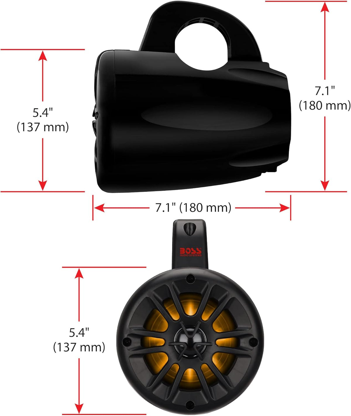 BOSS Audio Systems MRWT40RGB Marine Waketower-luidsprekersysteem - 400 watt vermogen per paar, 200 watt elk, 4 inch, volledig bereik, 2-weg, RGB led-verlichting, maritieme kwaliteit, weerbestendig,