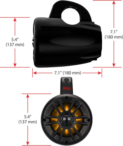 BOSS Audio Systems MRWT40RGB Marine Waketower-luidsprekersysteem - 400 watt vermogen per paar, 200 watt elk, 4 inch, volledig bereik, 2-weg, RGB led-verlichting, maritieme kwaliteit, weerbestendig,