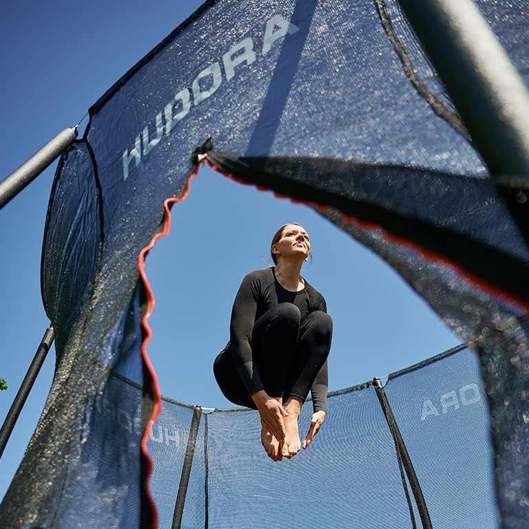 HUDORA Trampoline 4square – 244 x 366/215 x 305 cm grote, rechthoekige outdoor trampoline – rechthoekige sporttrampoline voor maximaal 120 kg – familietrampoline met hoge veerkracht – hoogwaardige