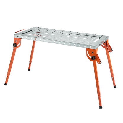 VEVOR Folding Welding Table 44" x 21", 500lbs Capacity Welding Workbench with 4 Levels Adjustable Height, Carbon Steel Workbench with 6 Tool Slots and 1.5cm Fixture Holes for Welding Assembly
