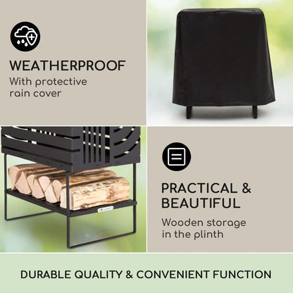 Blumfeldt Vuurschaal met grillrooster, outdoor stalen vuurschaal, groot voor balkon en camping, mobiele vuurschaal 40 cm, vuurschaal met standaard, weerbestendige vuurschaal, rechthoekige haard