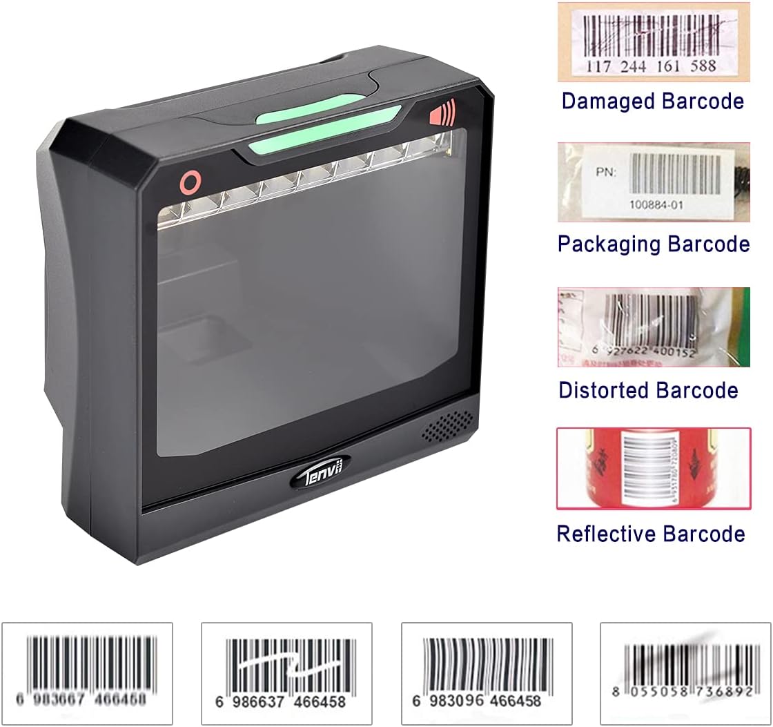 LENVII E688 barcodescanner 1D / 2D / QR, plug & play USB Automatische omnidirectionele barcodescanner, desktop barcodescanner voor Windows/Mac/Linux PC