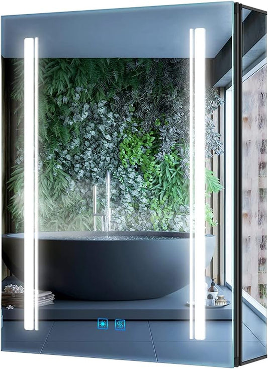 Tokvon® Rivulet LED Badkamer spiegelkast verlichte kasten met Scheerapparaat stopcontact 3-kleuren-LED Touch schakelaar Anti-condens kast 50x70cm - QUORE