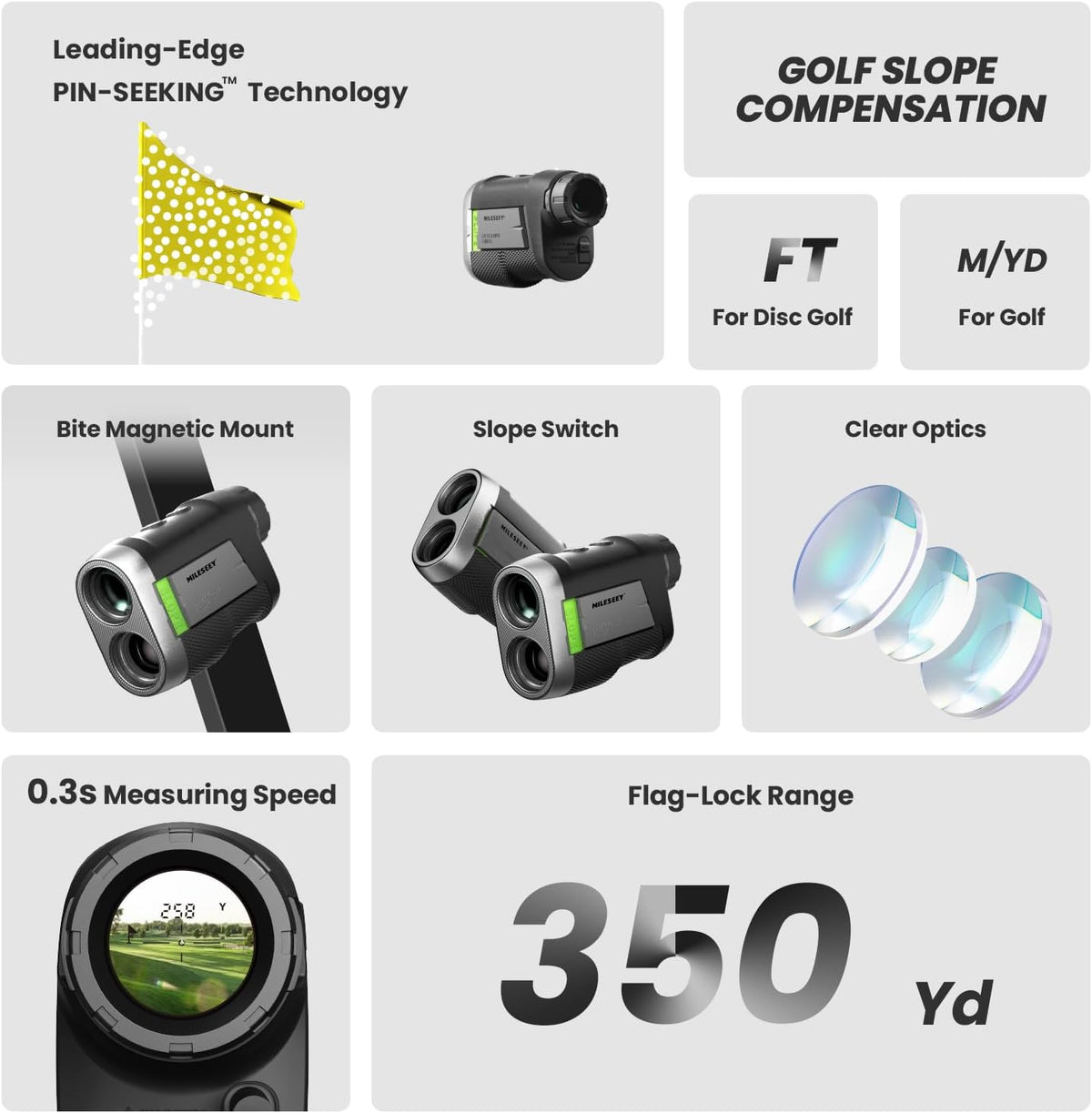 MiLESEEY Oplaadbare Golf Range Finder met Helling Schakelaar, Magnetische Range Finder Golf 1100Yds Vlag Lock Trilling, ±0.55Yds Nauwkeurigheid, Toernooi Legal Golf Afstandsmeters