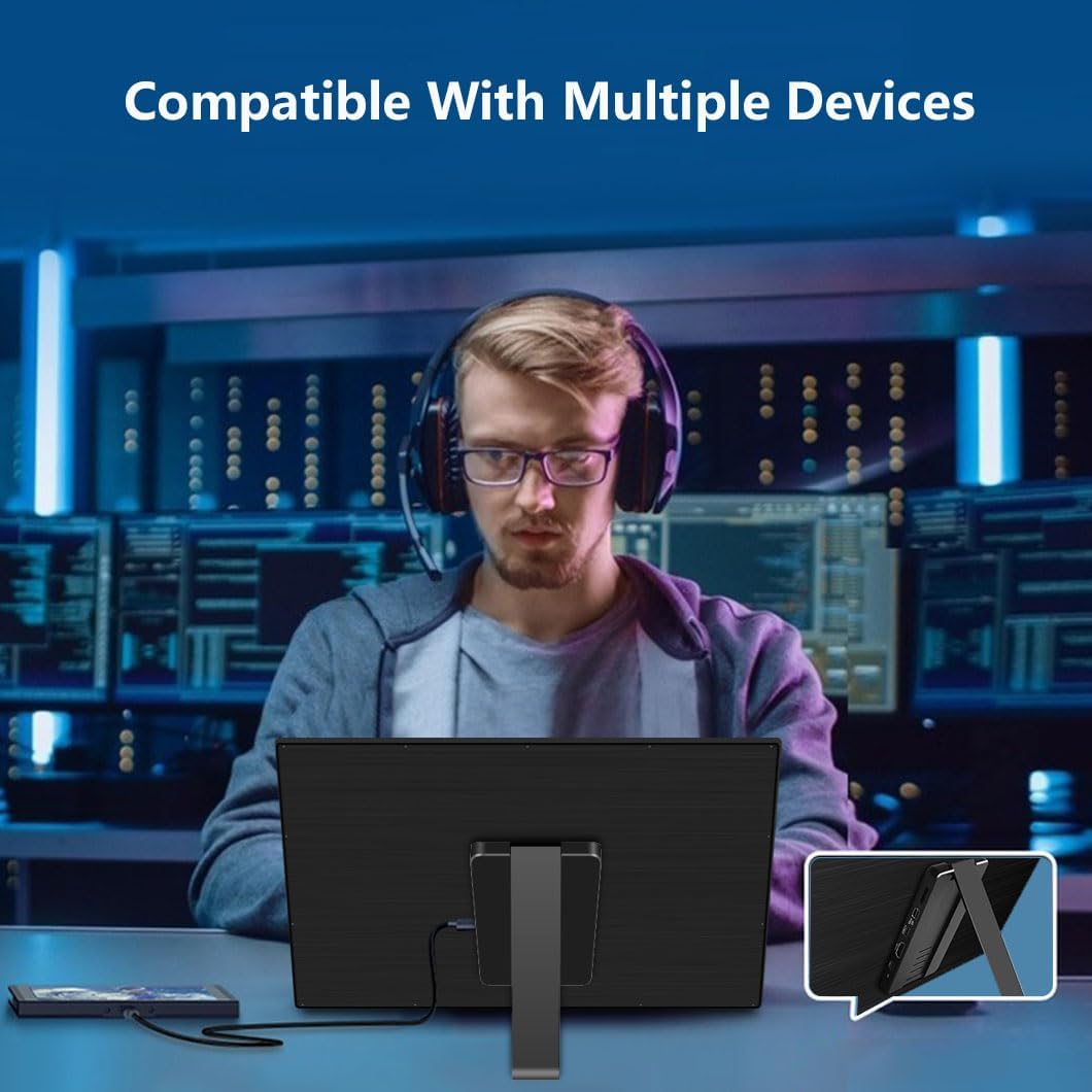 Portable Gaming Monitor 15.6" FHD Portable Monitor 300Hz, 1ms, Portable Montior 100% SRGB HDR, Non-Glare, Fold-out Kickstand, USB-C, HDMI, Mini DP Port - QUORE