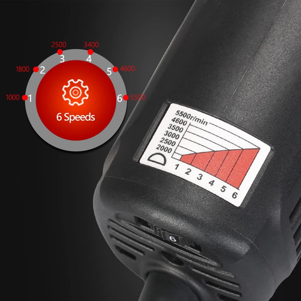 SPTA Polijstmachine, 9 mm, 750 W, excentrisch, snelheid 2500-5500 tpm, 80 mm polijstschijf, polijstspons, polijstpad, zijgreep