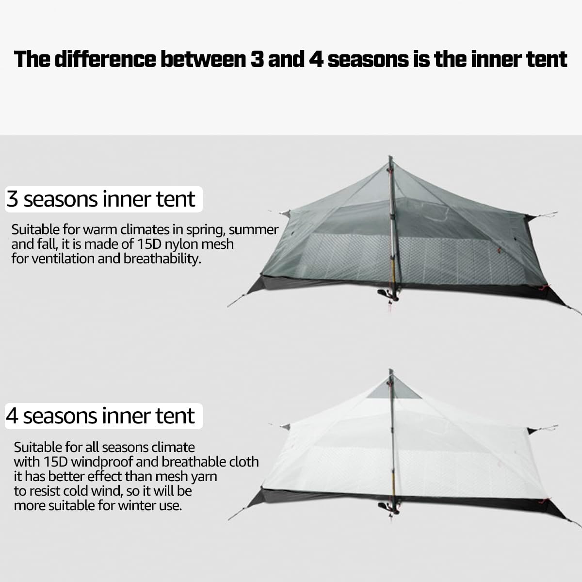 3F Lanshan1 Ultralichte tent 3/4 seizoenen draagbare backpacktent voor 1 persoon 15D siliconen gecoat waterdicht poleless dubbellaagse tent voor kamperen, klimmen, wandelen