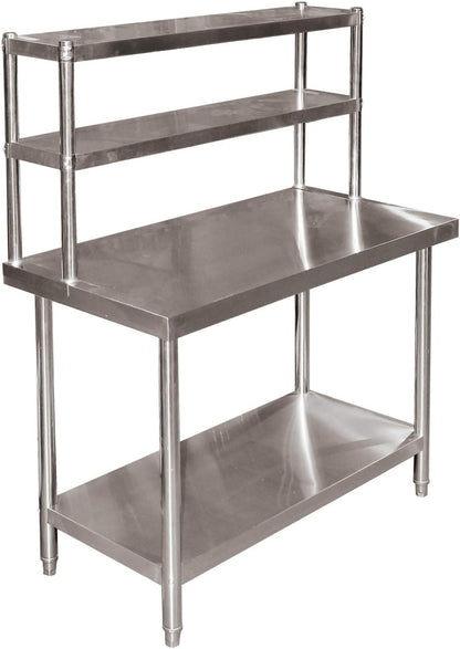 Wiltec werktafel van roestvrij staal 120x60x145 cm tot 120 kg, tafel met twee hoge planken en onderste legplank, roestvrijstalen werkbank met verstelbare tafelpoten en veel ruimte
