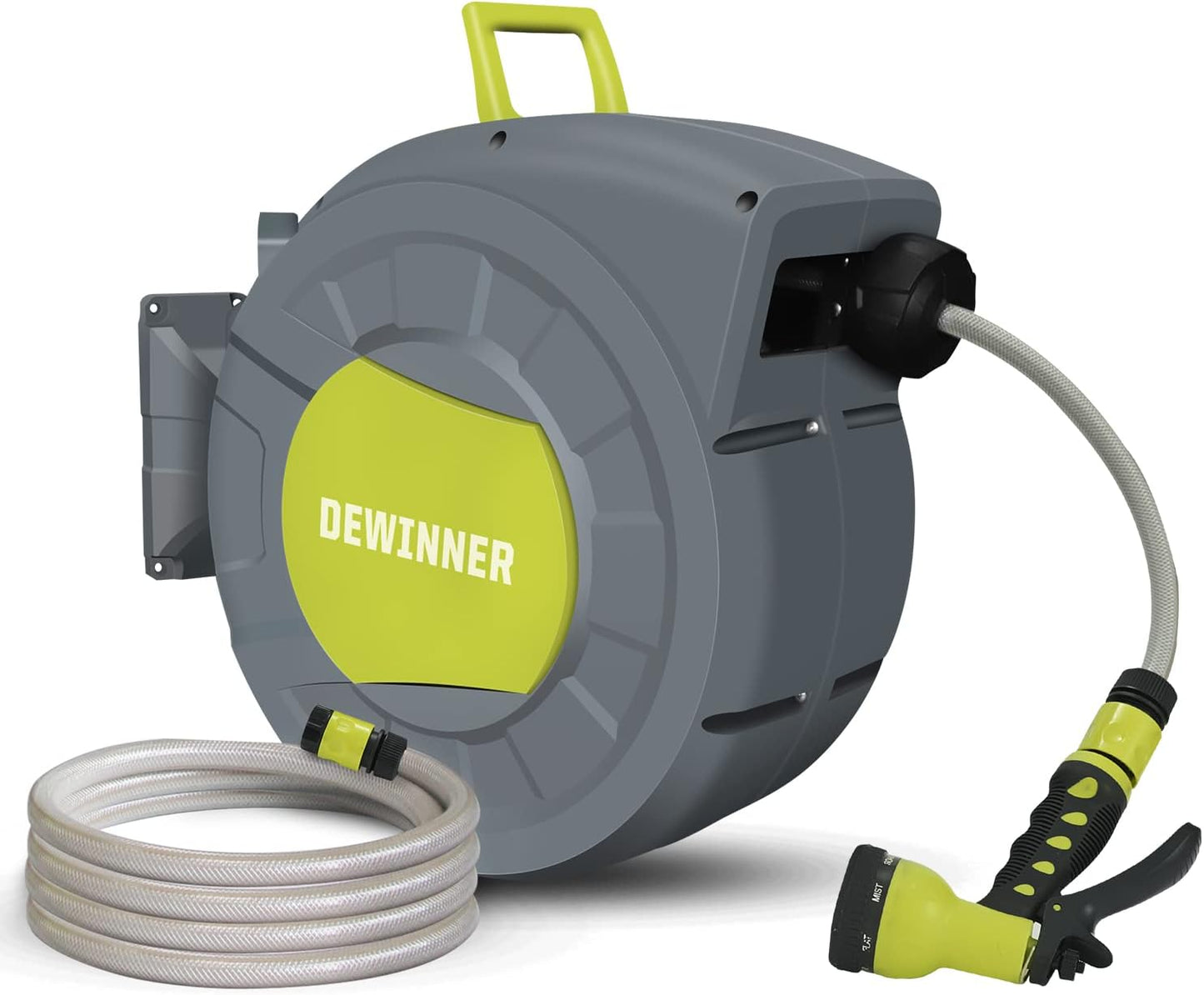 DEWINNER Automatische tuinslanghaspel, 20 + 2 m, automatische wandroller, met sproeimondstuk, automatische oprolhouder, intensief gebruik, irrigatie buiten de slang