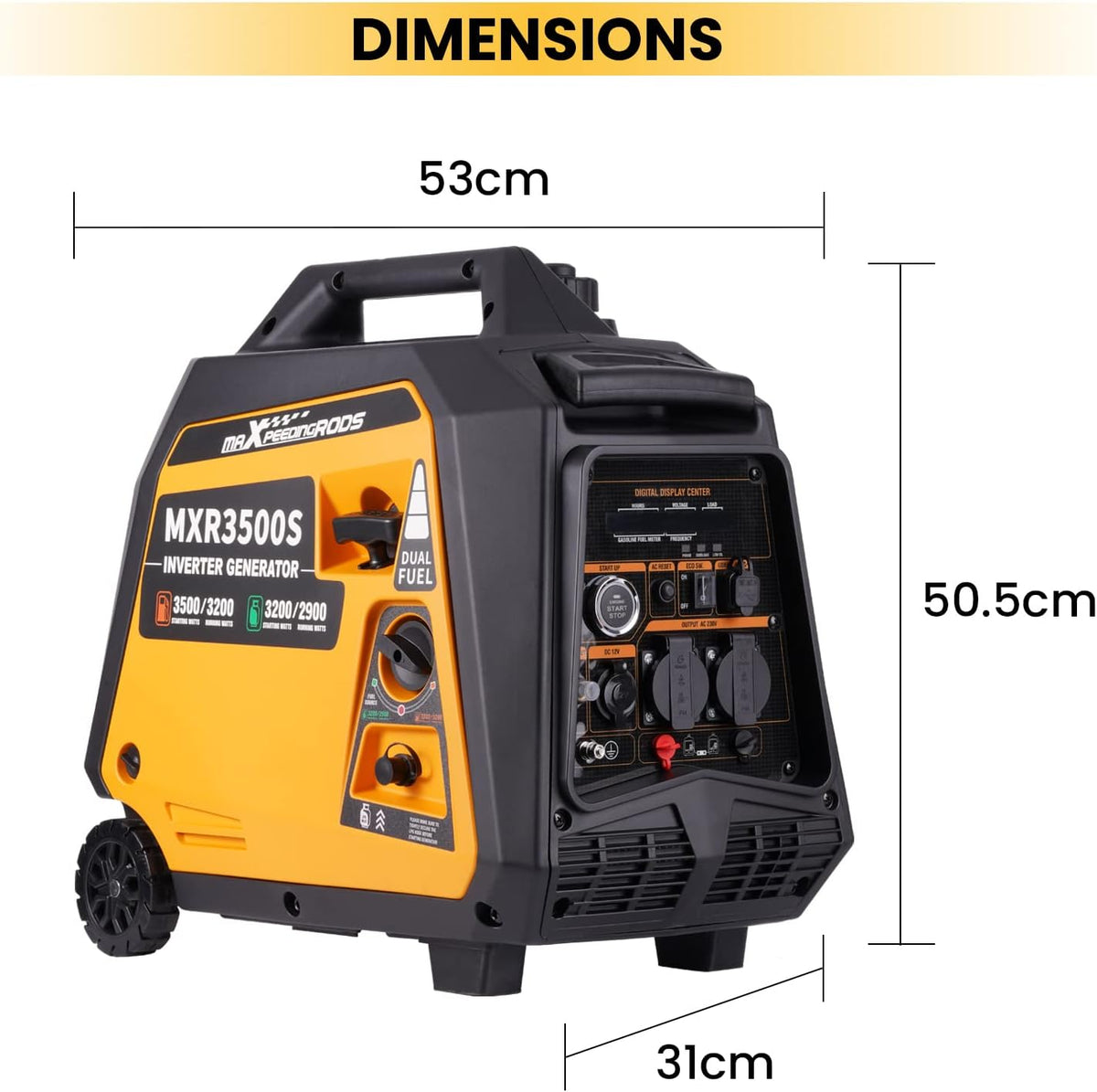 MaXpeedingrods Inverter, stroomgenerator, 3500 W, LPG/benzine, 4-takt, USB en 230 V stopcontact, generator op gas, digitaal, stil en licht, noodstroomaggregaat