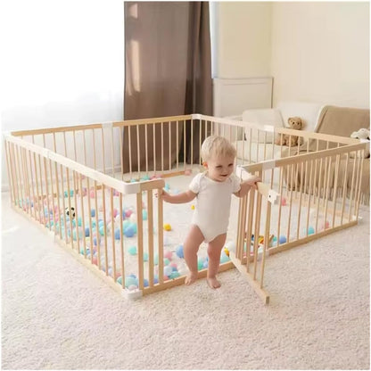 Kaëru Wooden Playpen for Babies – Baby Park – Crawling Box – Safe and spacious play area – 180x180x61cm – With white connectors – Perfect for crawling and playing - QUORE