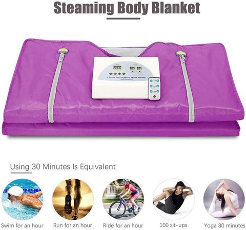 Sauna Deken - 650W - 220V - 60Hz - extern PU - intern PVC - Stress - Pijnverlichting - Fibromyalgie - Reuma - Infraroodtherapie - Ontspanning - Paars - QUORE