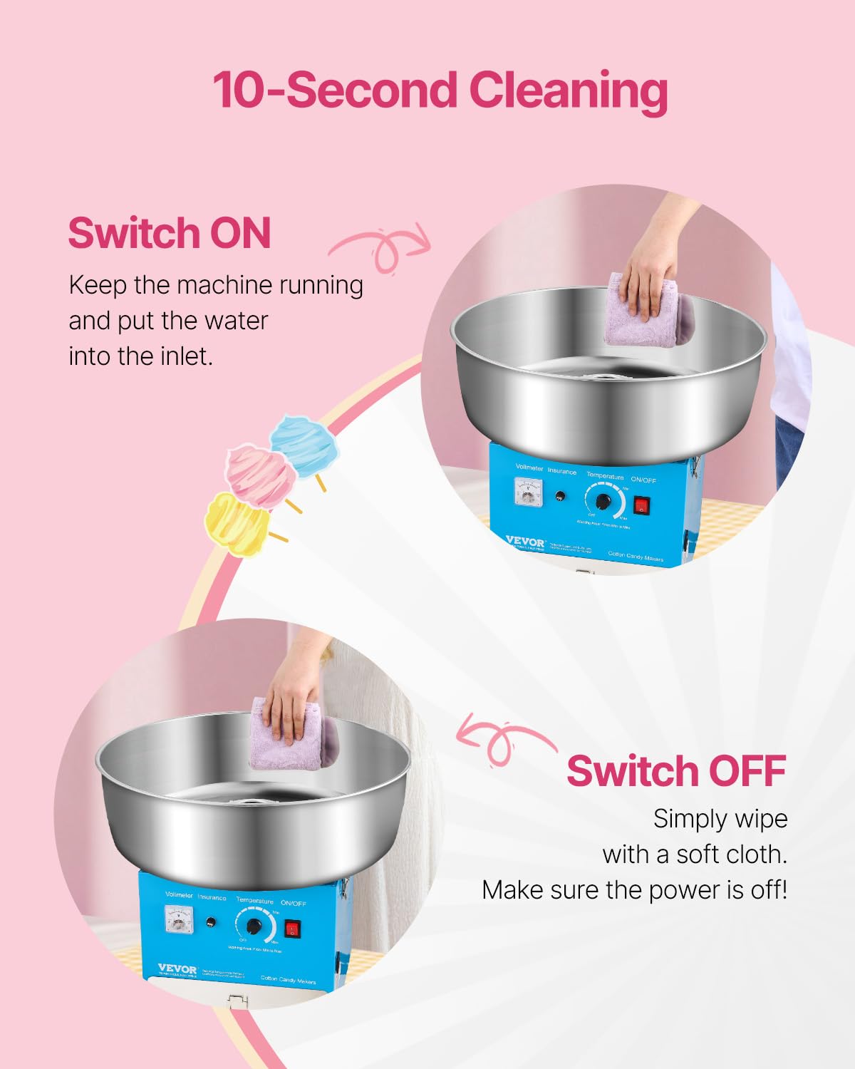 VEVOR 1000 W Electric Cotton Candy Maker with Stainless Steel Holder 52 cm Sugar Spoon and Tray for Birthdays and Family Celebrations Blue 520 x 520 x 447 mm