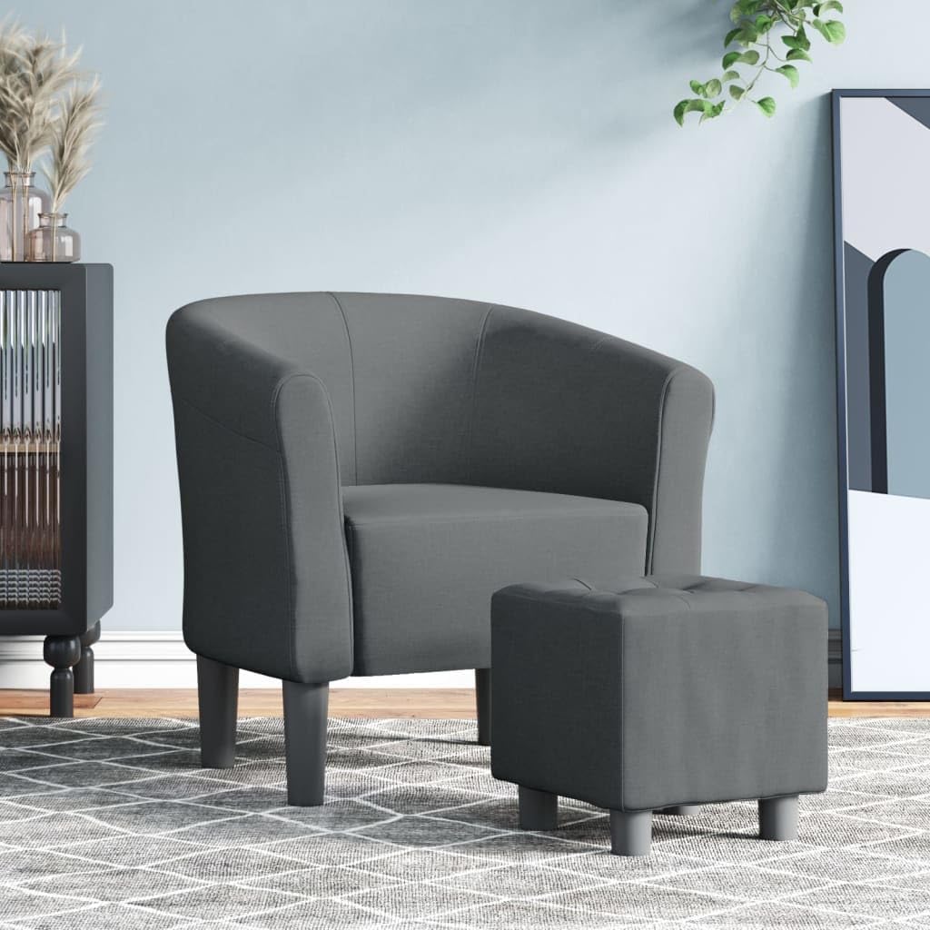 Fauteuil – Zetel – Lounge Stoel – Relaxstoel – Armstoel – Verstelbare Fauteuil Met Voetenbank – Donkergrijze Polyester Bekleding – Stevig Multiplex En Dennenhouten Frame
