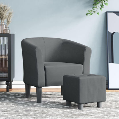 Fauteuil – Zetel – Lounge Stoel – Relaxstoel – Armstoel – Verstelbare Fauteuil Met Voetenbank – Donkergrijze Polyester Bekleding – Stevig Multiplex En Dennenhouten Frame