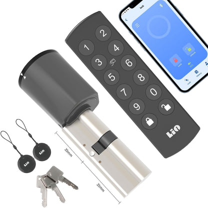 Elektronisch deurslot met toetsenbord, slotcilinder 35/35 wifi Smart Lock, deur ontgrendelen via NFC-kaarten, cijfercode, app wifi-bediening, sleutel, slim deurslot met oplader.