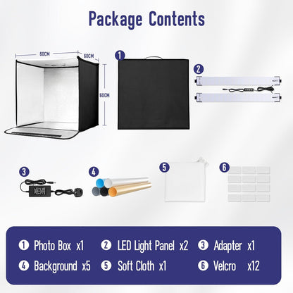 EMART Fotobox 60 x 60 cm, dimbare fotostudioset met 5 productfotoachtergronden en 3 kleuren licht, voor levensmiddelen, sieraden, productfotografie