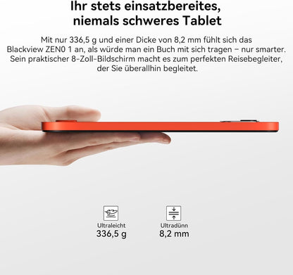 Blackview Zeno 1 8 inch tablet Android 15 90Hz 800 x 1280 – ultra licht en compact gaming, T615 8 Core AI Chip, 18 GB RAM + 256 GB ROM (2 TB TF)/4G LTE + WiFi5G/Face ID/6000 mAh/8 MP + 8 MP/Widevine