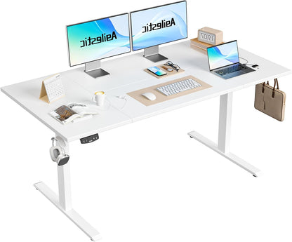 Agilestic Height Adjustable Desk 160 x 80 cm, Stable Desk with Electric Height Adjustment and Manual Control with Memory, Ergonomic Desk for Standing or Sitting, White - QUORE
