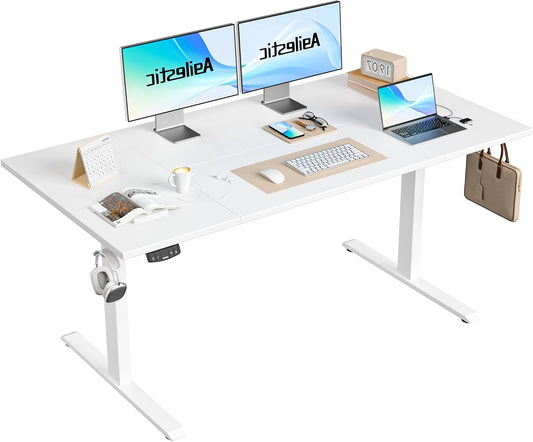 Agilestic Height Adjustable Desk 160 x 80 cm, Stable Desk with Electric Height Adjustment and Manual Control with Memory, Ergonomic Desk for Standing or Sitting, White - QUORE