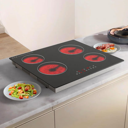 Keramische kookplaat met 4 branders, 60 cm, 6000 W, touch-bediening, verwarming met één zone, onderbouw