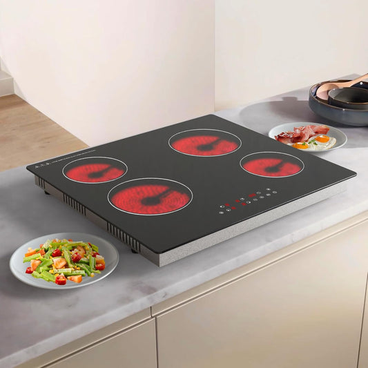 Keramische kookplaat met 4 branders, 60 cm, 6000 W, touch-bediening, verwarming met één zone, onderbouw