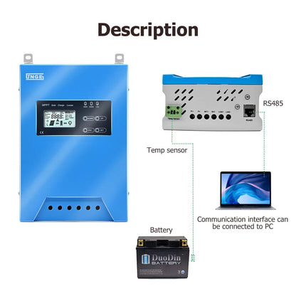 SolaMr MPPT 50A Solar Charge Controller 12V/24V/48V Intelligente Identificatie Buck Solar Charge Controller Zonnepaneel Batterij Regelaar met LCD Display Temp Sensor RS485 Interface - 50A