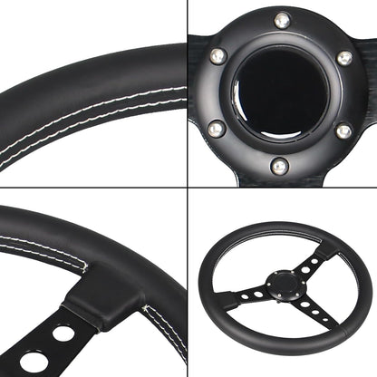 Stuurwiel – Sportstuur – Race Stuur – Drift Stuur – Lederen Stuur – 14 Inch (350mm) – Zwart Leer Met Witte Stiksels
