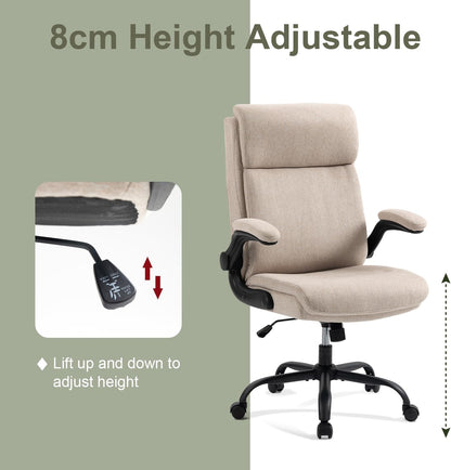 CASTLOVE Stoffen Bureaustoel Ergonomische Computer Bureaustoel Draaibare Brede Executive Office Chair met Opklapbare Armsteun voor Kantoor Thuis (CRÈME)