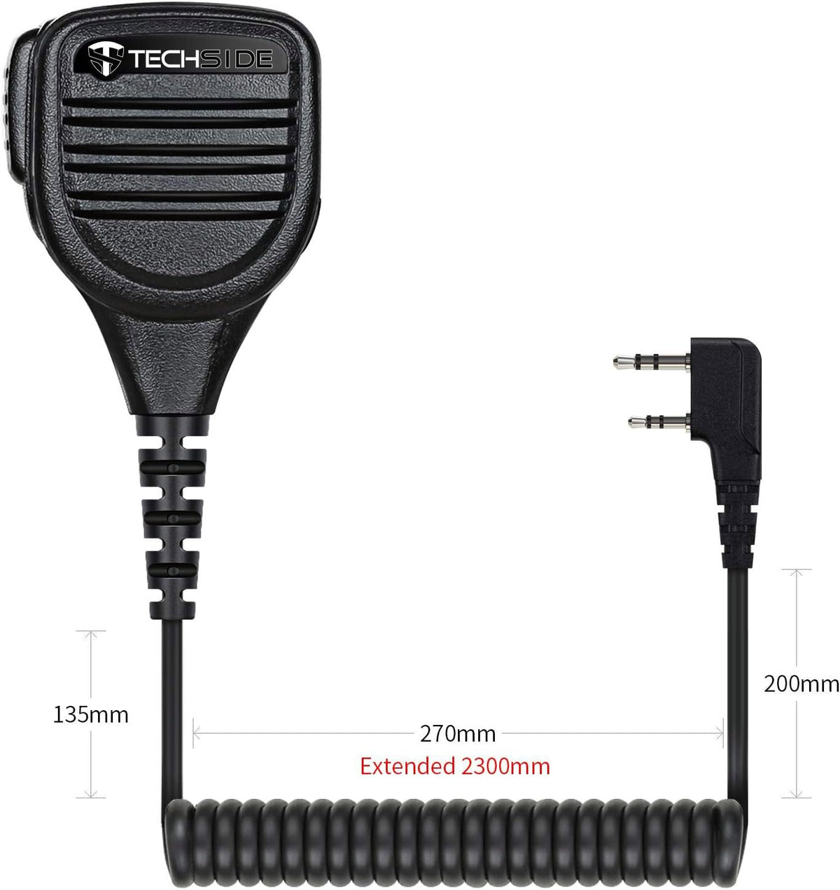 TechSide Kenwood Luidsprekermicrofoon, waterdicht, 2-polig, jack 3,5 + draaibare clip voor radio-ontvanger, compatibel TS-T9+ TI-F8+ Midland G10 G11V CT210 BaoFeng UV5RA UV-82 (5 stuks)