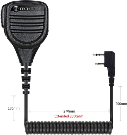 TechSide Kenwood Luidsprekermicrofoon, waterdicht, 2-polig, jack 3,5 + draaibare clip voor radio-ontvanger, compatibel TS-T9+ TI-F8+ Midland G10 G11V CT210 BaoFeng UV5RA UV-82 (5 stuks)