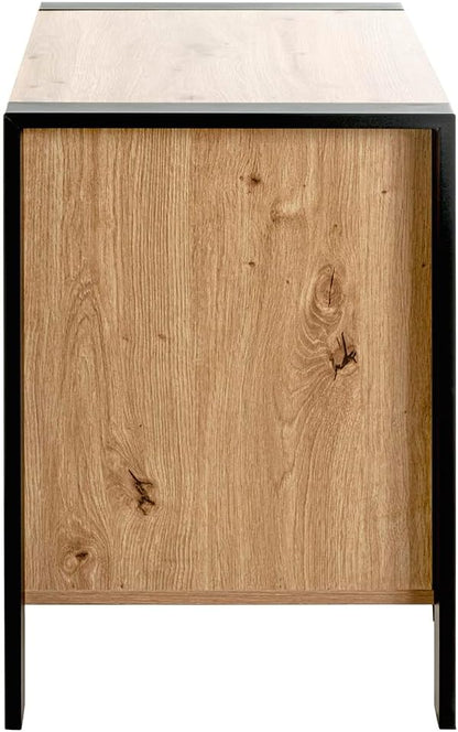 HAKU Console eiken, zwart, MDF, metaal - Maat: B 60 cm x H 60 cm x D 42 cm, Stijl: Modern