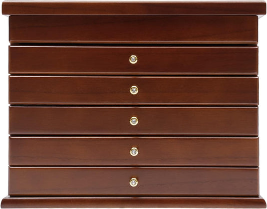 OUKANING 6 Layers Jewelry Box Wooden Vintage Jewelry Box with Drawers, High Quality Hinges and Refined Handles, Freestanding Jewelry Box, Gift (Nut Color) - QUORE