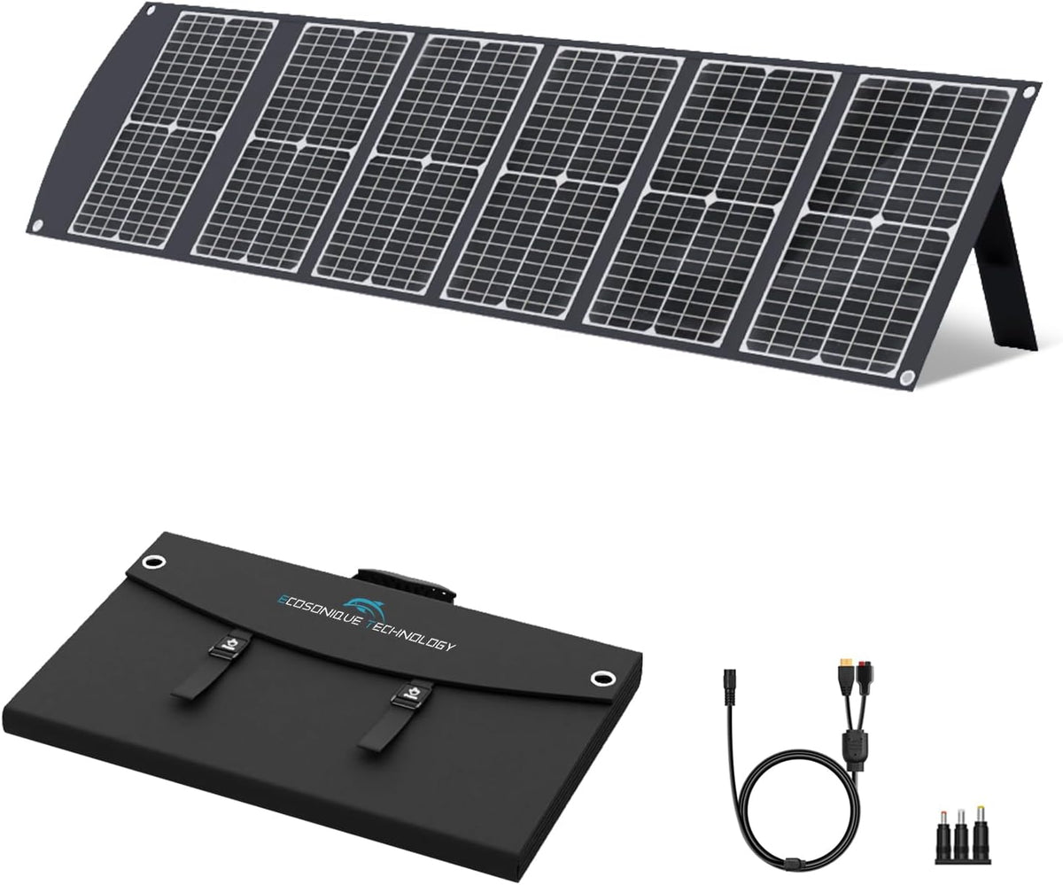 Ecosonique 100 W opvouwbaar zonnepaneel, 23,5% rendement en 45 W PD snel opladen, monokristallijn zonnepaneel met USB-C PD3.0 USB-A QC3.0 20V DC uitgang, verstelbare standaard voor powerstations en
