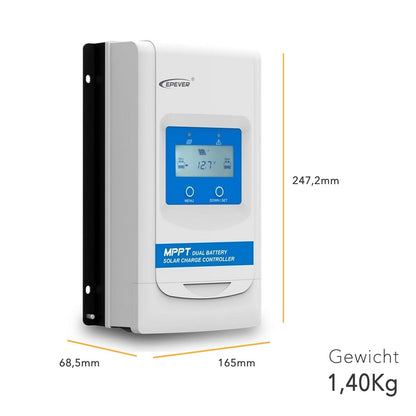 EPEVER® MPPT DuoRacer 30A laadregelaar solar charging controller DR3210N voor 2 batterijen, 12V/24V auto work, PV 100V (DR3210N)