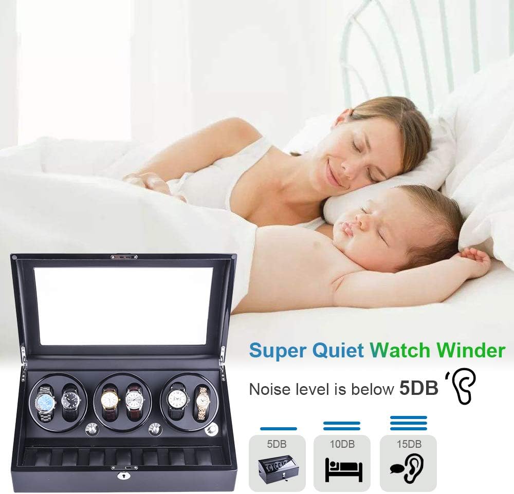 Automatische Horloge-Opwinder – Horlogewinder – Horlogebox – Watch Winder – Horloge-Opwindkast – Geschikt Voor 6 Horloges + 7 Extra Opbergplekken – Superstil <5 dB Met 4 Rotatieprogramma's
