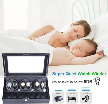 Automatische Horloge-Opwinder – Horlogewinder – Horlogebox – Watch Winder – Horloge-Opwindkast – Geschikt Voor 6 Horloges + 7 Extra Opbergplekken – Superstil <5 dB Met 4 Rotatieprogramma's