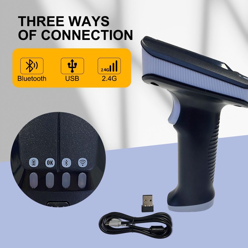YANZEO SR290 UHF RFID Draagbare 1D/2D QR Barcodescanner Bluetooth 2.4GHz + USB-kabel Barcodescanner voor sieraden/kleding/schoenenwinkel, supermarkt,
