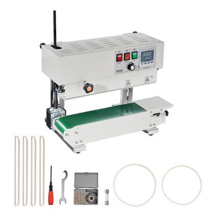 VEVOR Continuous bag sealing machine, sealing width 6-12mm, carbon steel vertical tape sealer with digital temperature control, for films plastic bags 0.02-0.8mm